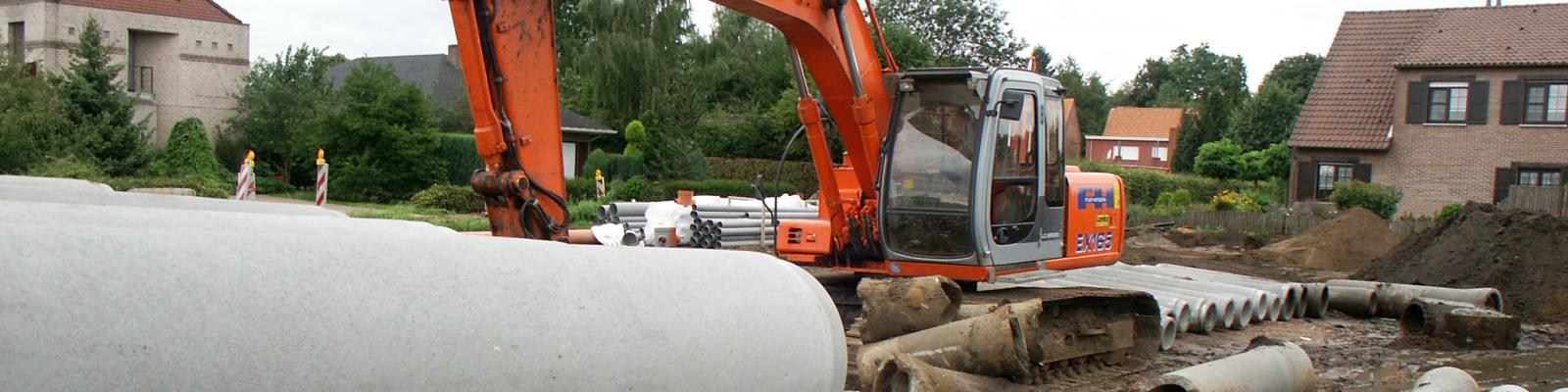 rioleringswerken in de straat