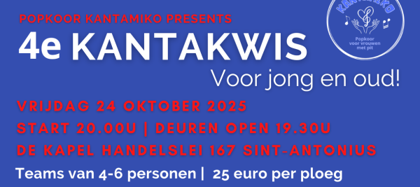 Flyer voor 4e kantakwis in de Kapel in Sint Antonius Zoersel op 24 oktober
