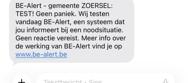 voorbeeld BE-Alert sms