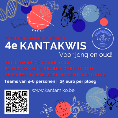 Flyer voor 4e kantakwis in de Kapel in Sint Antonius Zoersel op 24 oktober
