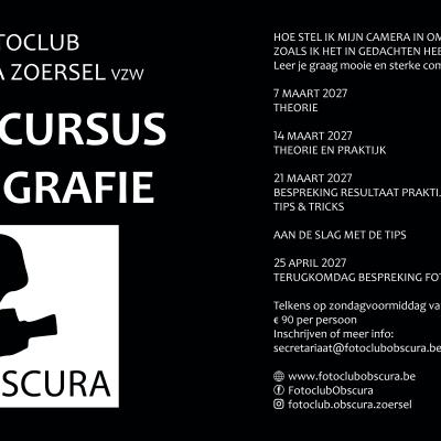 BASISCURSUS FOTOGRAFIE OP 7-14-21 MAART 2027 EN EEN TERUGKOM MOMENT  OP 25 APRIL 2027. MEER INFO OP ONZE WEBSITE EN FACEBOOK